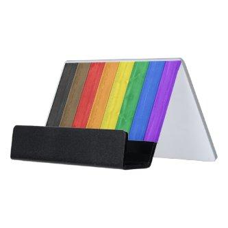 SlipperyJoe's inclusive gay pride flag wooden blac Desk  Holder