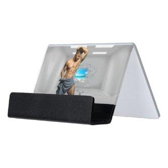 SlipperyJoe's Man towel broken white brick wall ba Desk  Holder