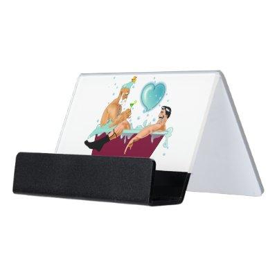 SlipperyJoe's two gay men love cartoon bathtub soa Desk  Holder