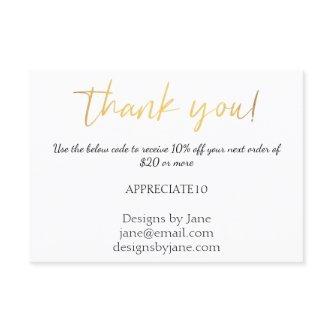 Small Business Coupon Thank You Gold Insert Card