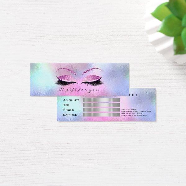 Small Gift Certificate Silver Glitter Lashes Pink