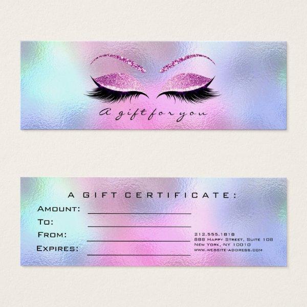Small Gift Certificate Silver Glitter Lashes Pink1