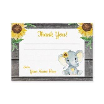 Small Thank You Cards Elephant sunflowers rustic