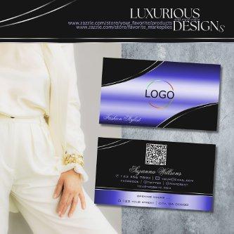 Smart Black Blue Curved Decor Lines Logo QR Code