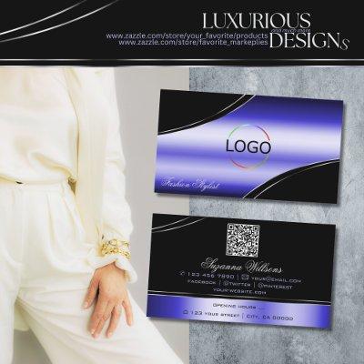 Smart Black Blue Curved Decor Lines Logo QR Code