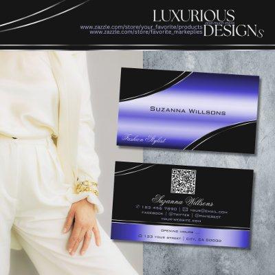 Smart Black Blue Curved Decor Lines with QR Code