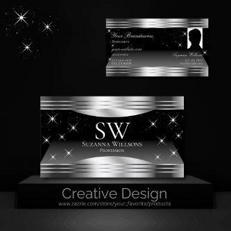 Smart Black Silver Shimmer Borders Monogram Photo
