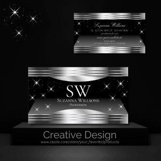 Smart Black Silver Shimmer Borders with Monogram