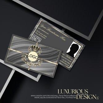 Smart Royal Gray Gold Crown Logo Photo and QR Code