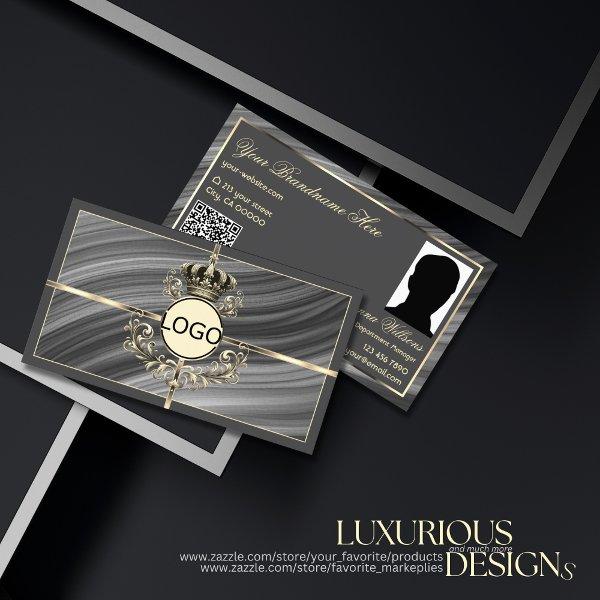 Smart Royal Gray Gold Crown Logo Photo and QR Code