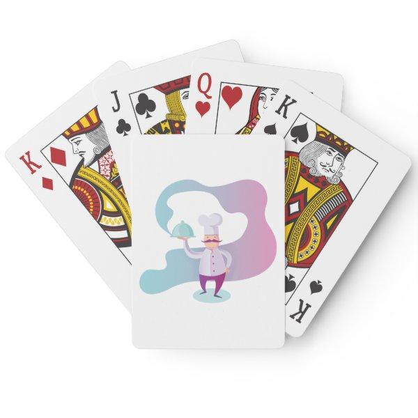 Smiling Chef with Mustache and Serving Tray  Poker Cards