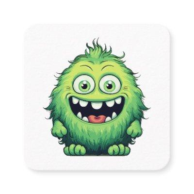 Smiling Cute Green Monster Cartoon Square