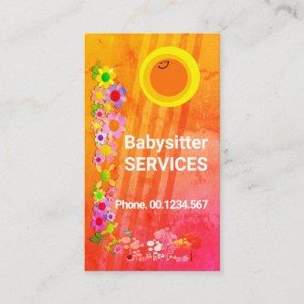 Smiling Sun Rays Colorful Flowers Daycare Nanny