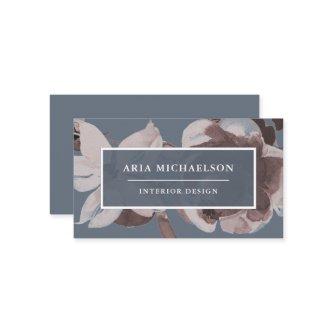 Smoky Blue and Dusty Rose Floral with White Text
