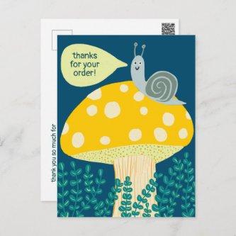 Snail Magical Mushroom CUSTOM Order Thanks QR Postcard