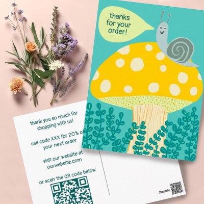 Snail Magical Mushroom CUSTOM Order Thanks QR Postcard