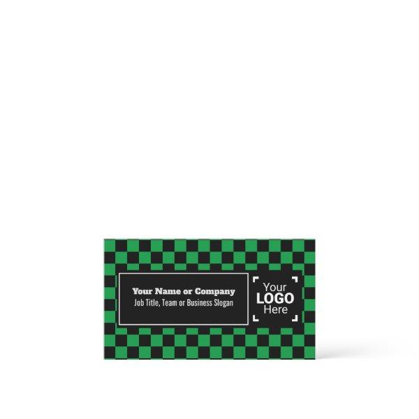 Snazzy Green / Black Checkered Own Text, QR, Logo