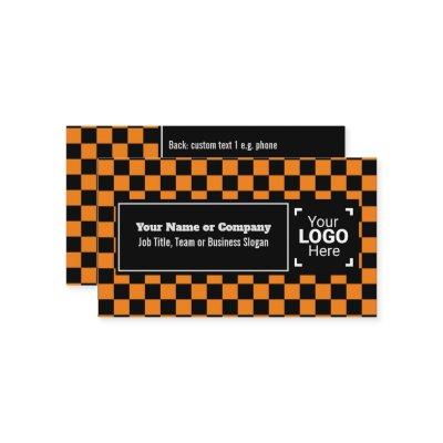 Snazzy Orange / Black Checkered Own Text, QR, Logo