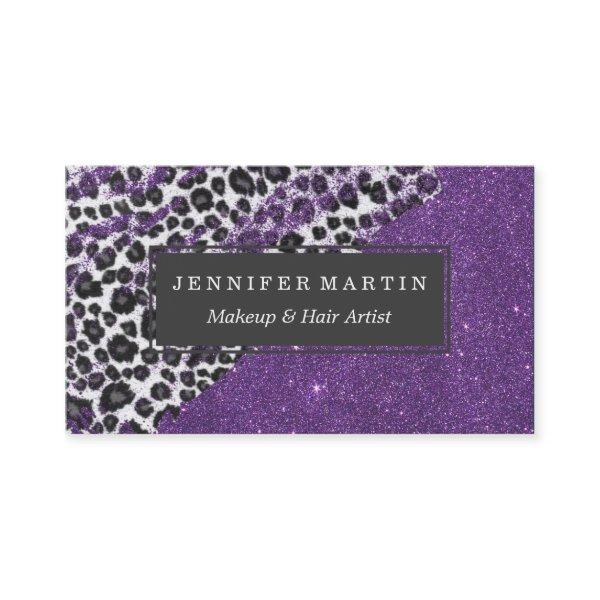 Snow Leopard Print Brushstrokes on Faux Glitter