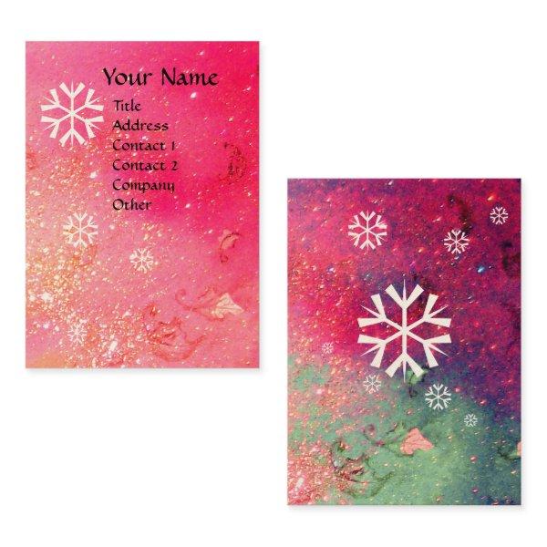 SNOWFLAKES IN SILVER PINK GREEN FLORAL SPARKLES