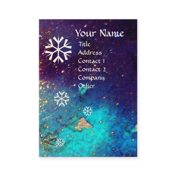 SNOWFLAKES IN SILVER SPARKLES IN NIGHT BLUE