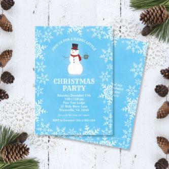 Snowman Snowflakes Watercolor Blue Christmas Party Invitation