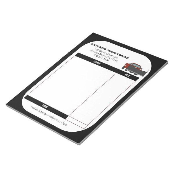 Snowplowing Snow Plow Business Receipt Invoice Notepad