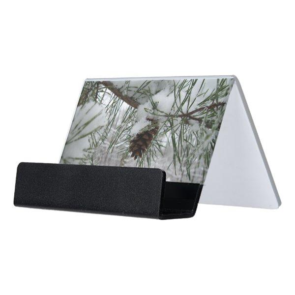 Snowy Pine Branch Winter Nature Photography Desk  Holder
