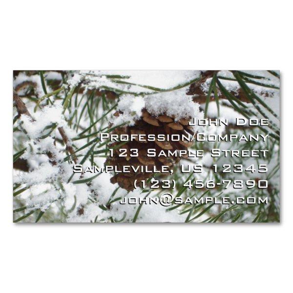 Snowy Pine Cone I Winter Nature Photography  Magnet