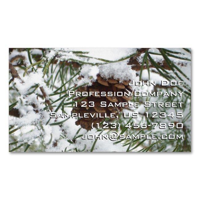 Snowy Pine Cone I Winter Nature Photography Magnet