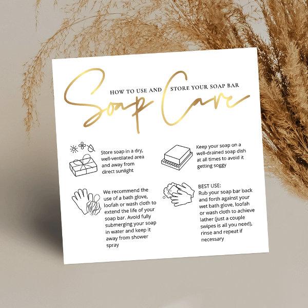 Soap Bar Care Instructions Chic White & Gold Logo Square