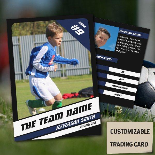 Soccer Player Trading Card in Vigorous Blue Black