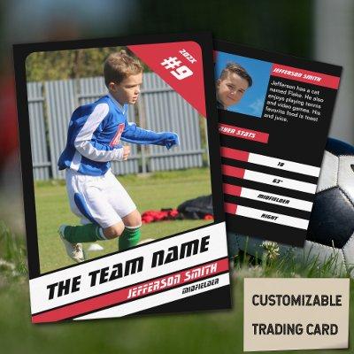 Soccer Player Trading Card in Vigorous Red Black
