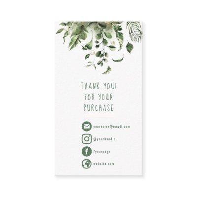 Social email pretty green leaves thank you enclosure card