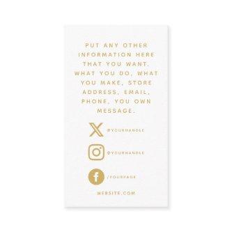 Social logos, gold and white order insert Card.