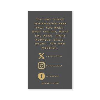 Social logos, grey and gold order insert Card.