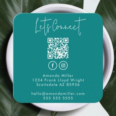 Social Media QR Code Connect With Us Modern Teal Square