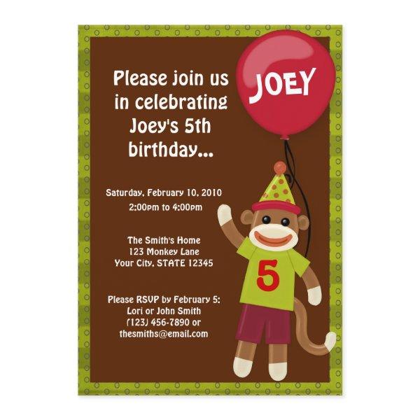 Sock Monkey Monkey Business Birthday Invitation