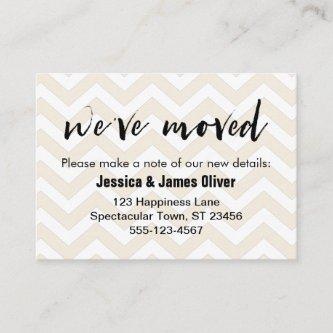 Soft Beige and White Chevron "We've Moved" Card