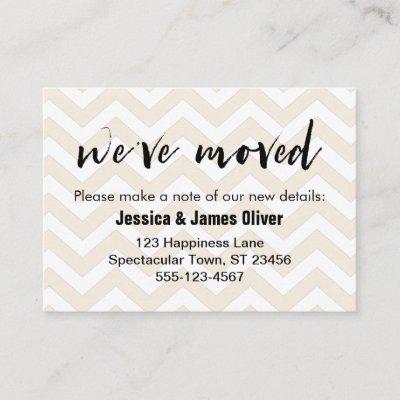 Soft Beige and White Chevron "We've Moved" Card