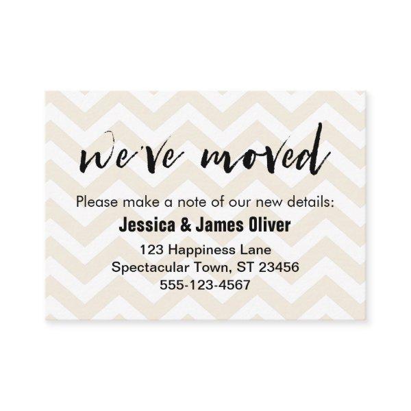 Soft Beige and White Chevron "We've Moved" Card