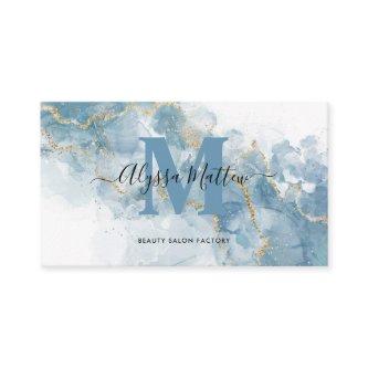 Soft Blue Gold Glitter Monogram Name Initial