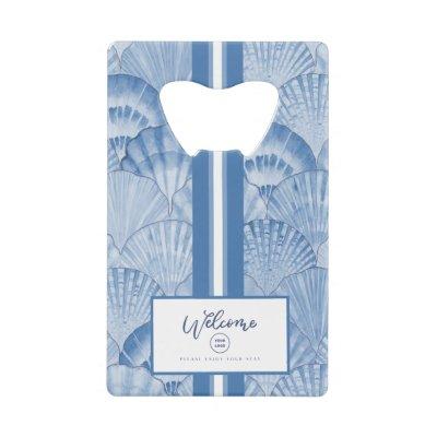 Soft Blue Watercolor Seashell Credit Card Bottle Opener