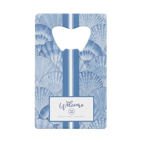 Soft Blue Watercolor Seashell Credit Card Bottle Opener