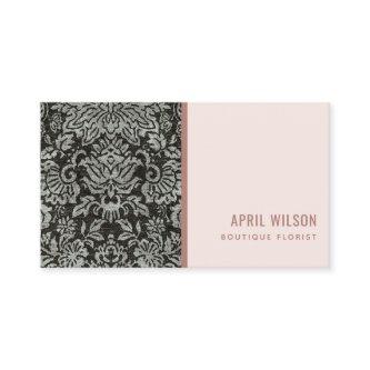 SOFT BLUSH BLACK AND WHITE DAMASK FLORAL PATTERN