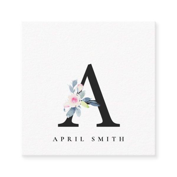 SOFT BLUSH BLUE FLORAL ALPHABETS NAME LETTER A SQUARE