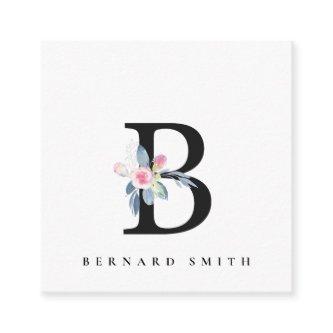 SOFT BLUSH BLUE FLORAL ALPHABETS NAME LETTER B SQUARE