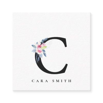 SOFT BLUSH BLUE FLORAL ALPHABETS NAME LETTER C SQUARE