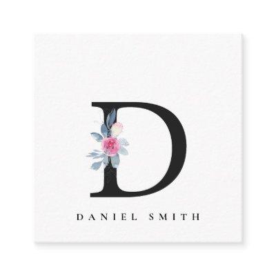 SOFT BLUSH BLUE FLORAL ALPHABETS NAME LETTER D SQUARE