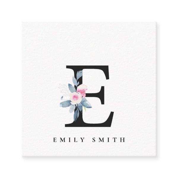 SOFT BLUSH BLUE FLORAL ALPHABETS NAME LETTER E SQUARE